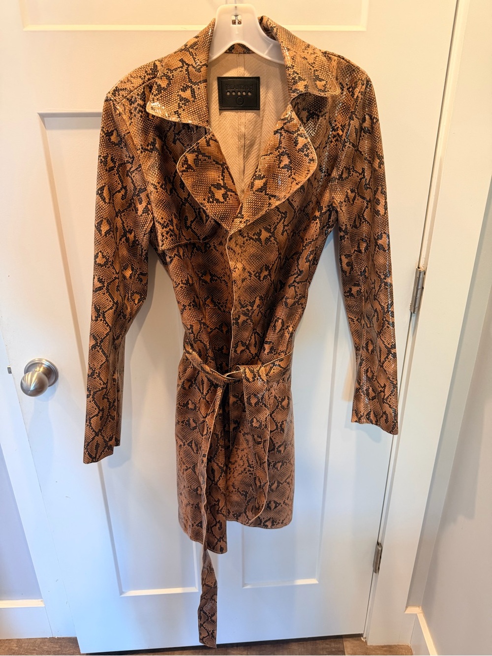 BLANKNYC Snake Print Belted Trench Coat Faux Suede Jacket Small